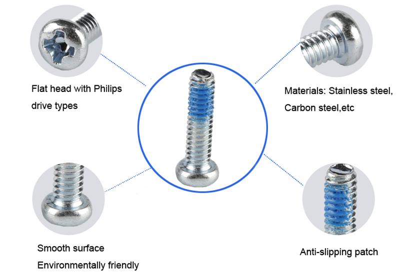 blue nylok patched tiny screw pan head phillips mini screws